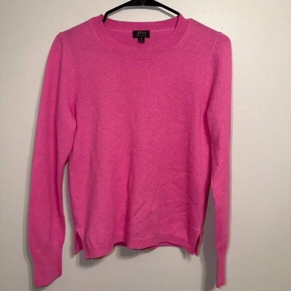 J.Crew Pink Crew Neck Cashmere Sweater Size M Classic Knit Pullover - Picture 2 of 7